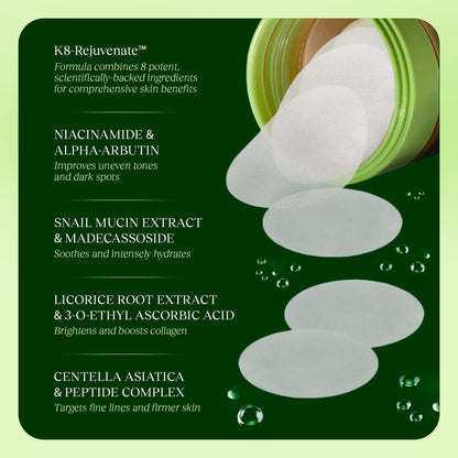 Korean Skincare Toner Pads – Anti-Aging, Dark Spot & Wrinkle Care with Snail Mucin & Peptides (100 ct)