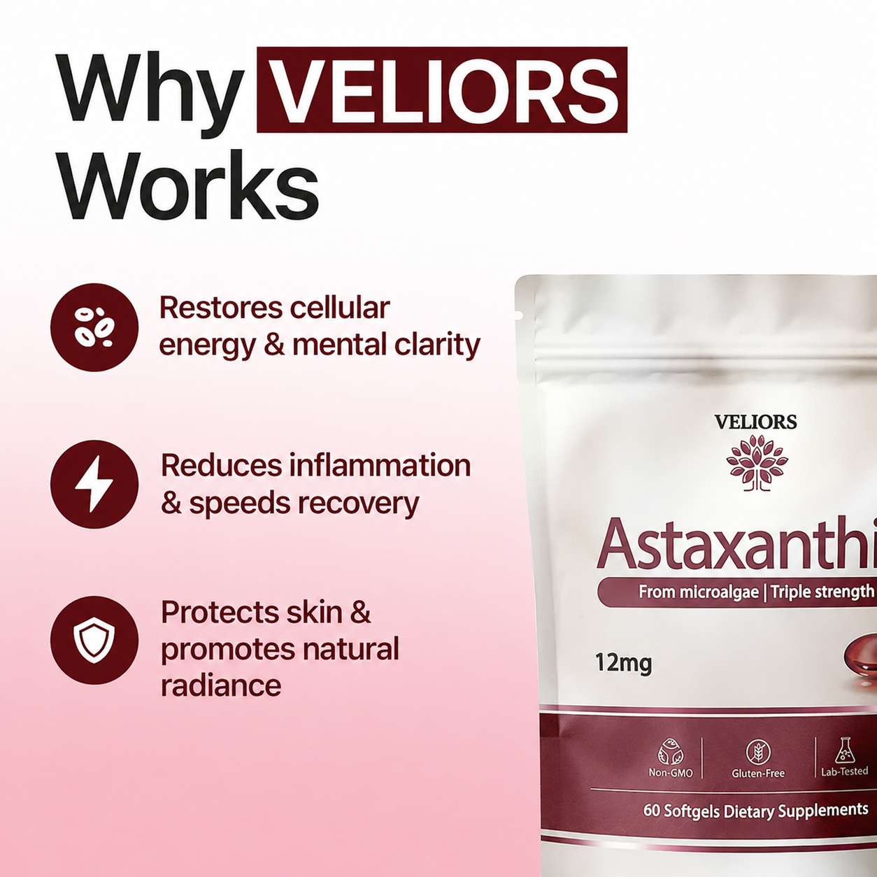 VELIORS Astaxanthin - 12mg Softgels